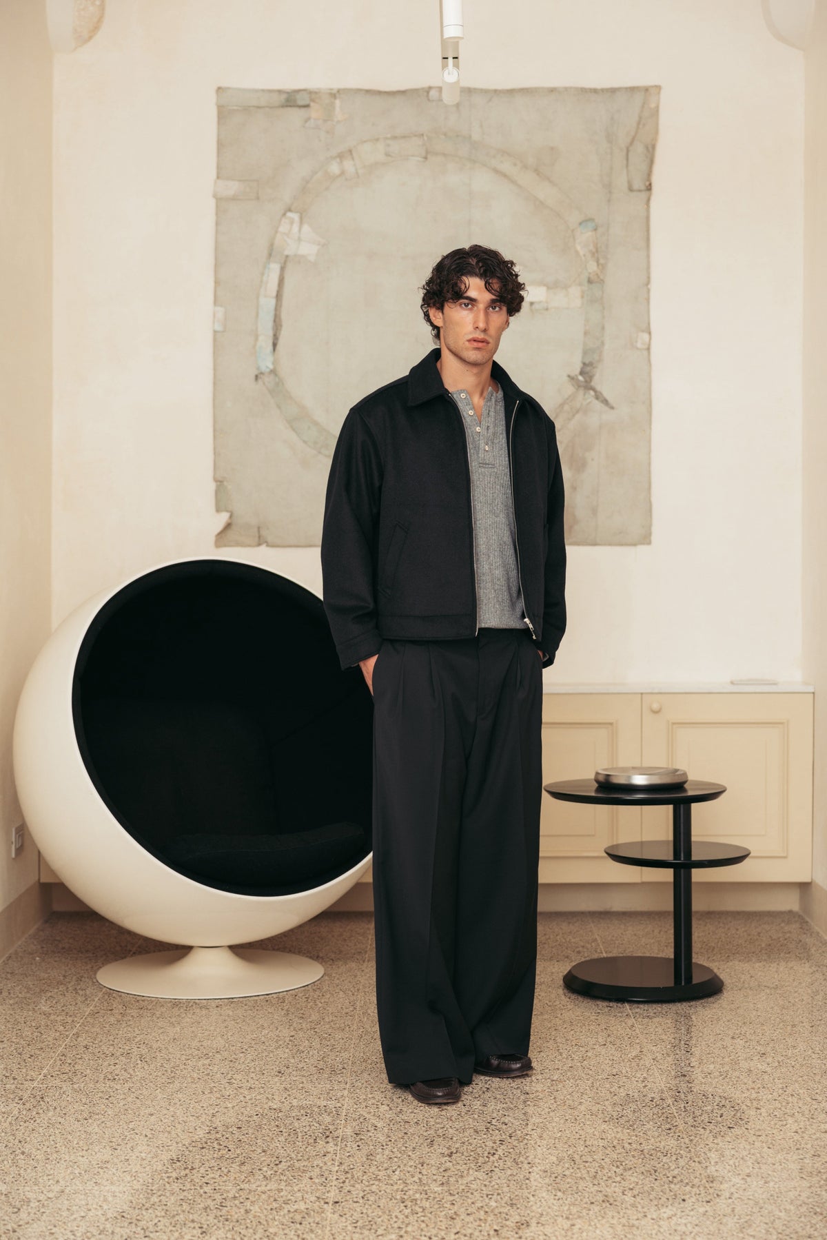 Extrafine Wool Sartorial Pant Black worn by model