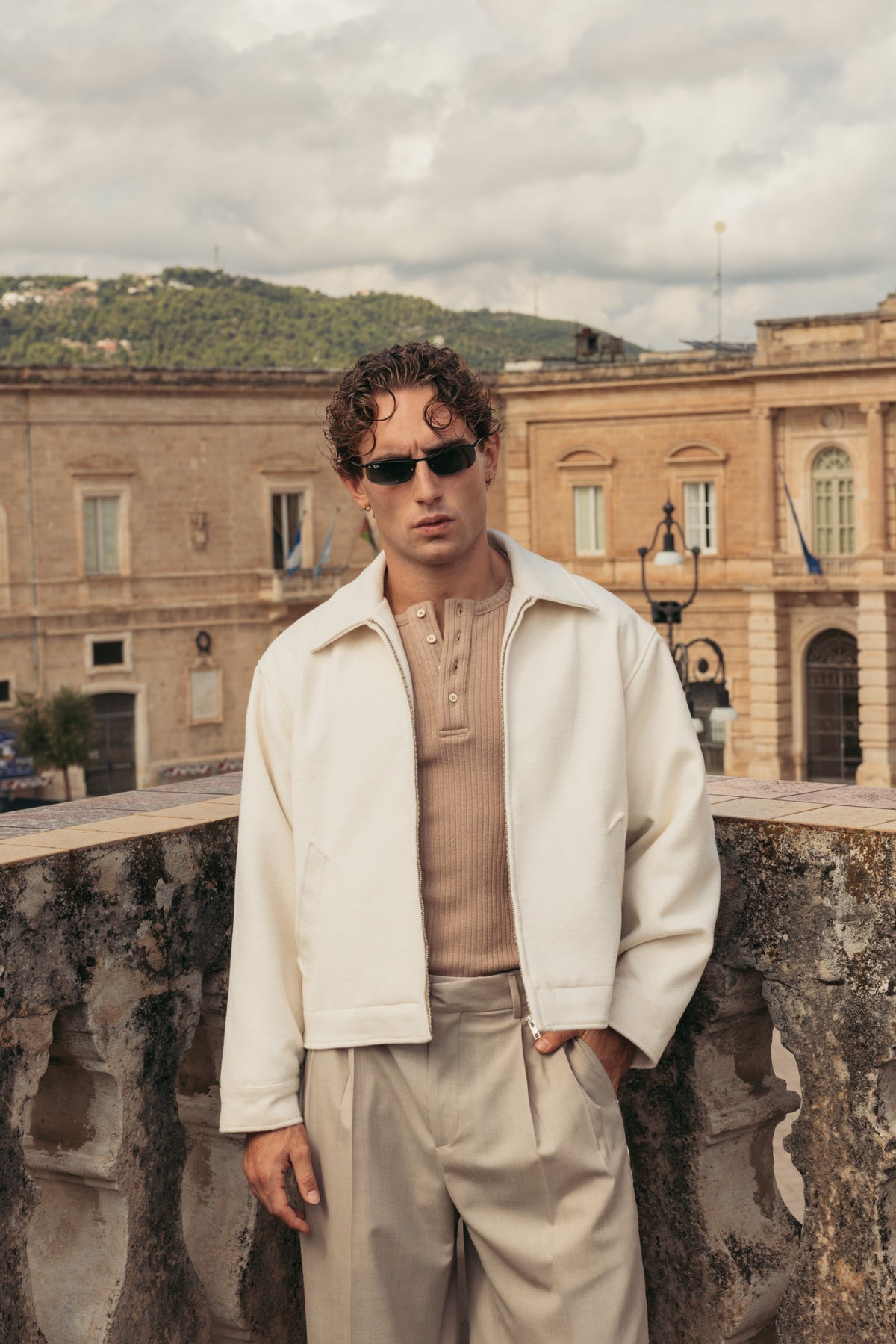 Merino Wool Jacket Milk worn by model