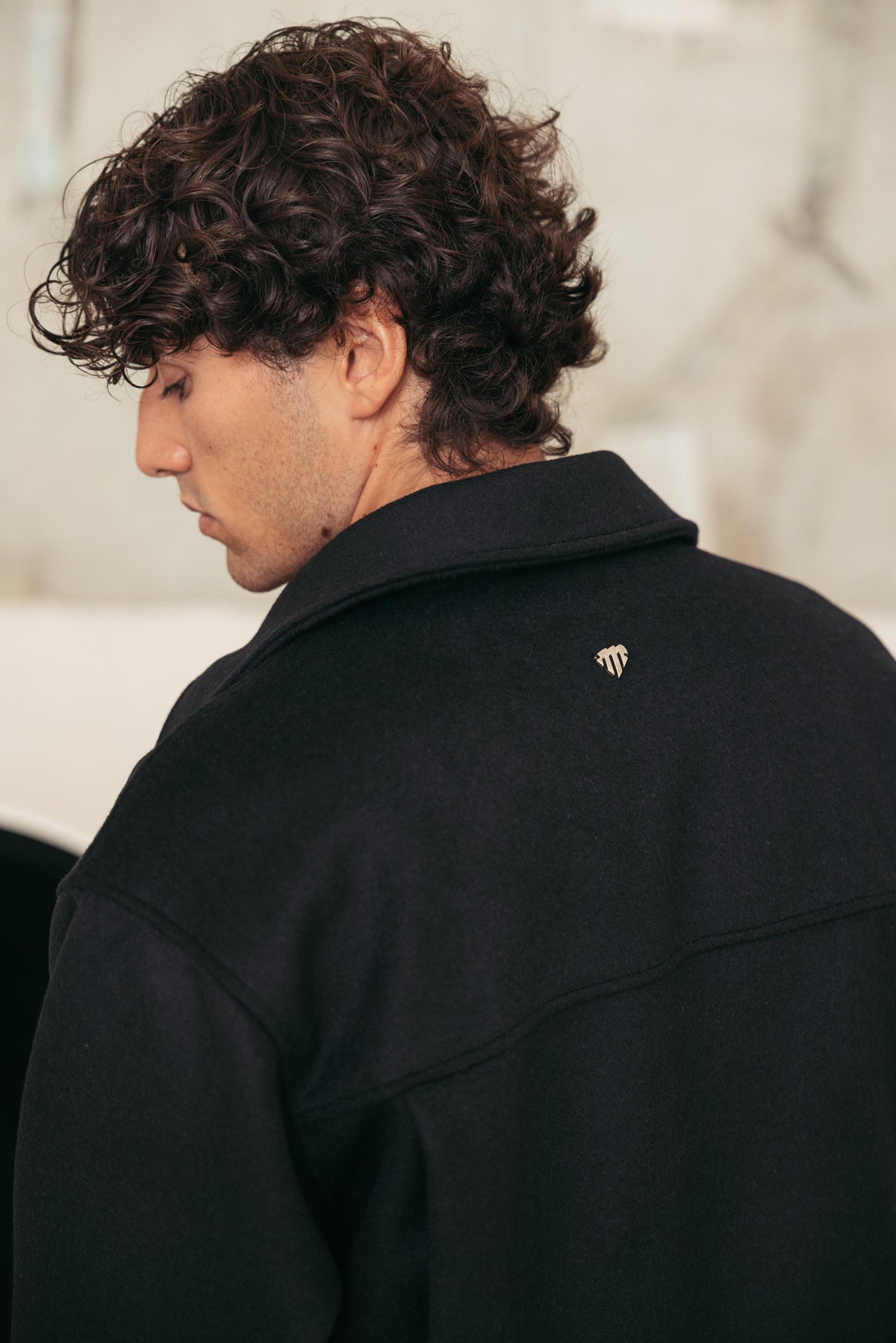 Merino Wool Jacket Black worn by model