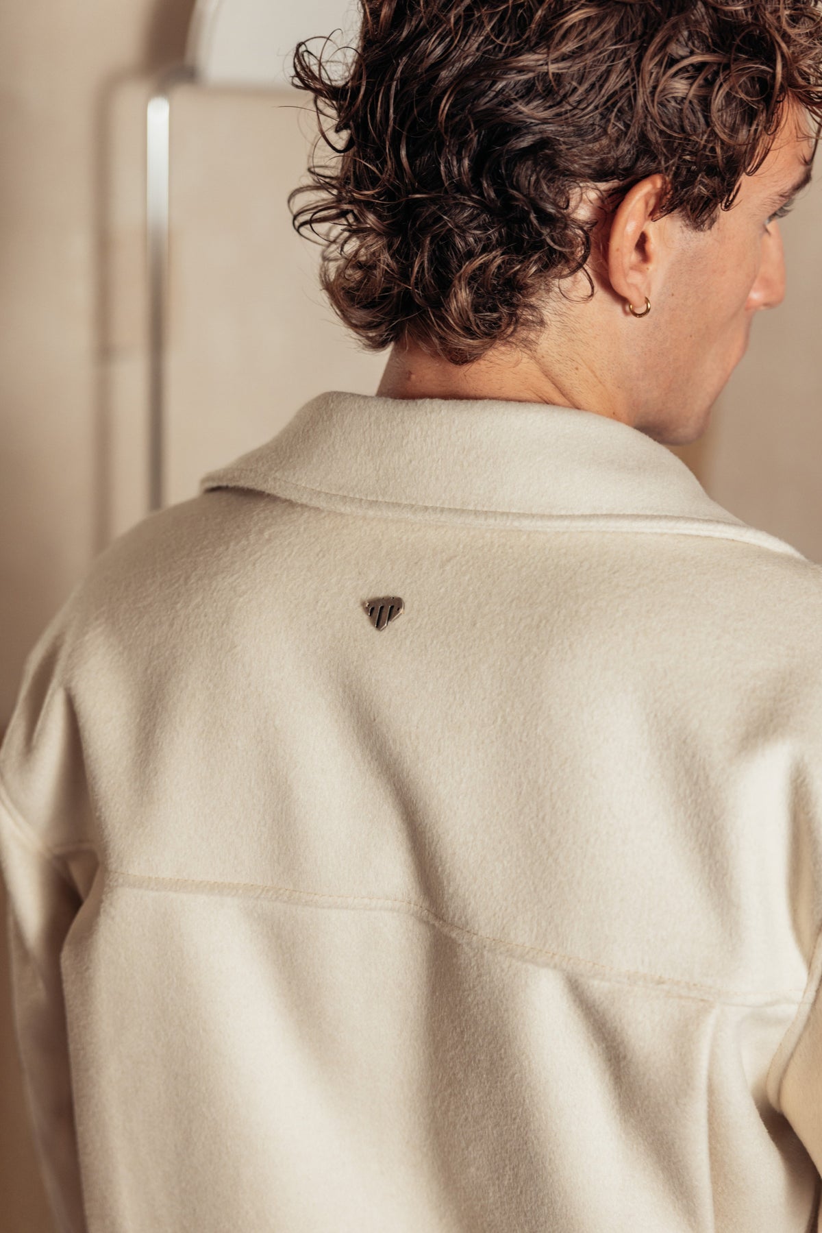 Merino Wool Jacket Milk worn by model