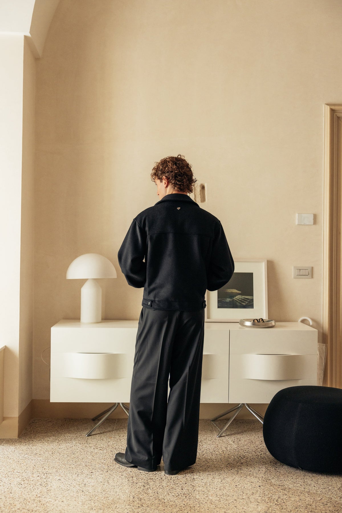 Merino Wool Jacket Black worn by model