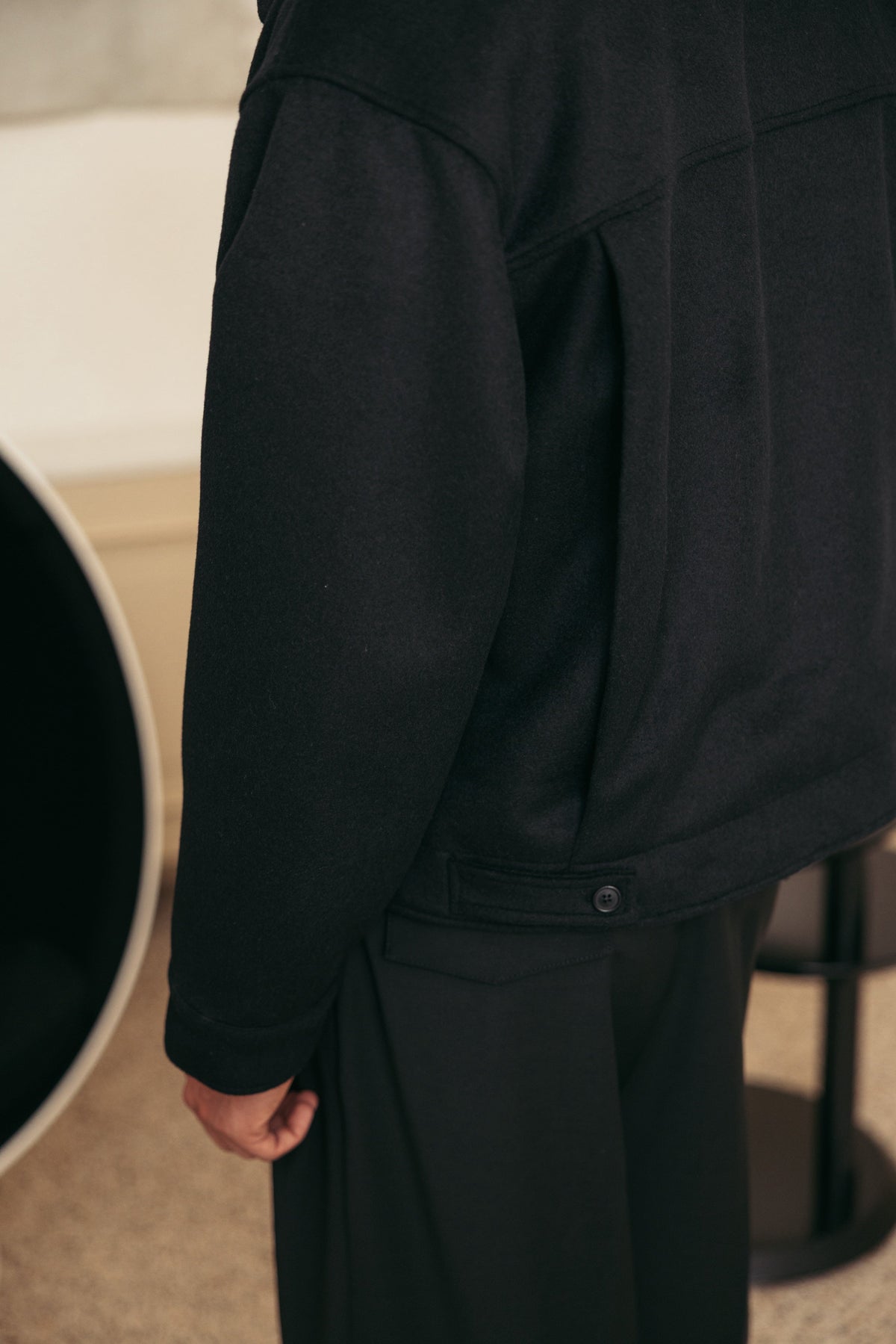 Merino Wool Jacket Black worn by model