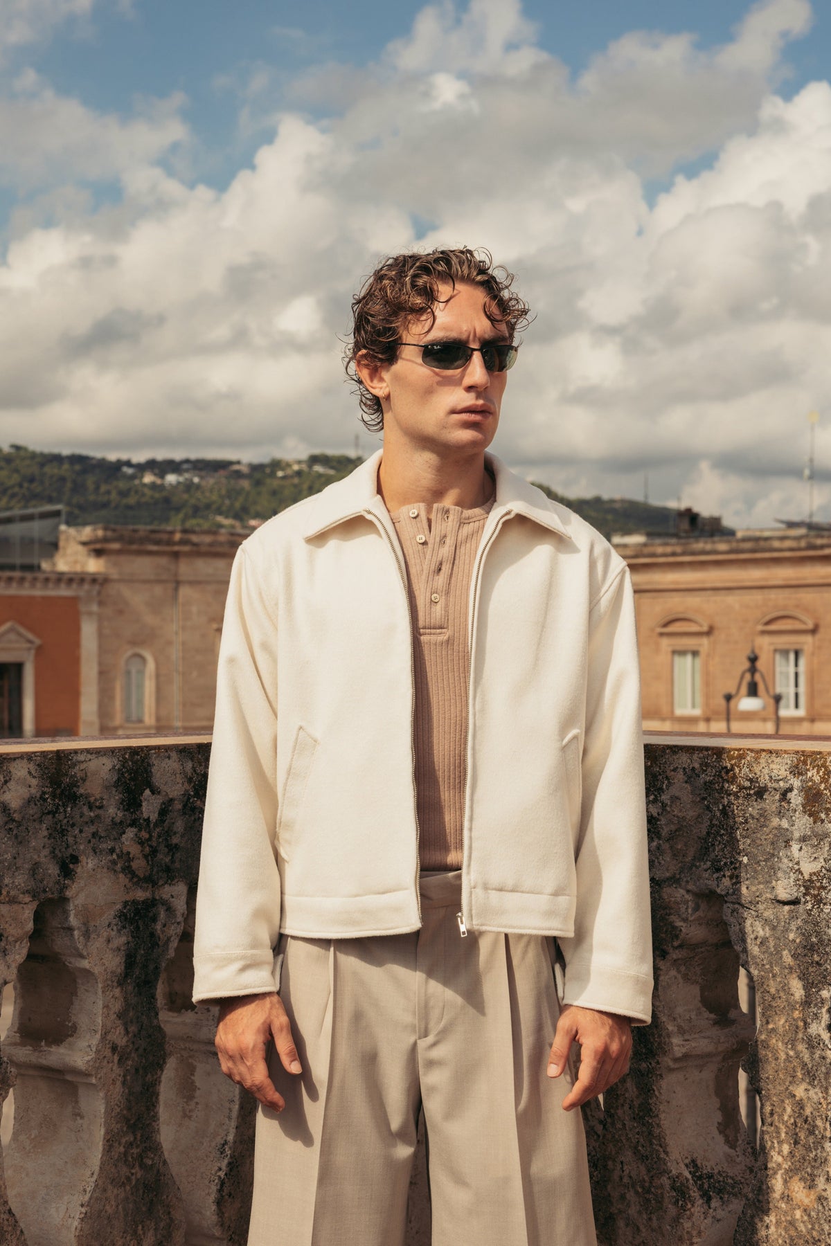 Merino Wool Jacket Milk worn by model