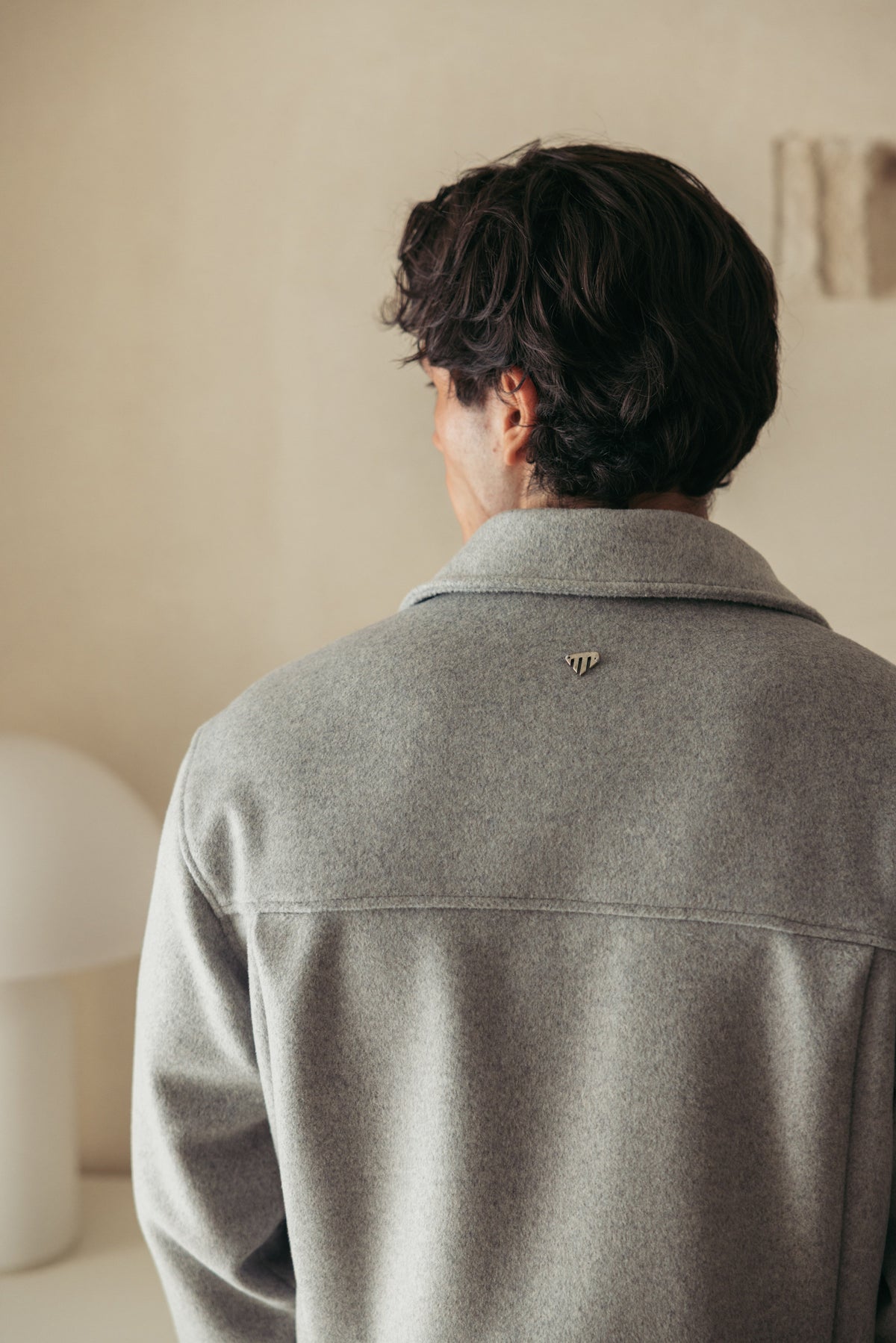 Merino Wool Jacket Grey worn by model